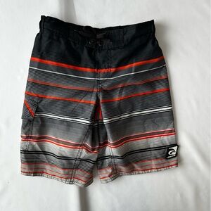 Laguna Boy’s Striped Swim Trunks - Black and Red